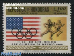 Honduras 1968 1L, Stamp Out Of Set, Mint NH, History - Sport - Flags - Athletics - Olympic Games - Athletics