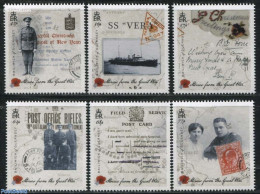 Guernsey 2015 Stories From The Great War 6v, Mint NH, History - Transport - Post - Stamps On Stamps - Ships And Boats .. - Poste