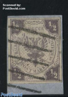 Germany, Lubeck 1859 1/2Sch, Dark Violet Grey, Used On Piece Of Paper, Multiple Control Stamps On Backside, Used Stamps - Other & Unclassified