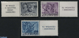 Poland 1948 160 Years USA 3v+tabs, Mint NH, History - American Presidents - Politicians - Unused Stamps