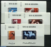 Ras Al-Khaimah 1972 Horses 6 S/s, With Coloured Borders, Mint NH, Nature - Horses - Ras Al-Khaima