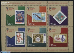 Russia 2015 Russia In FIFA World Cups S/s, Mint NH, Sport - Various - Football - Stamps On Stamps - Globes - Maps - Briefmarken Auf Briefmarken