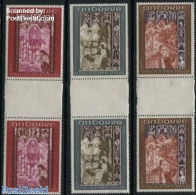 Andorra, French Post 1969 Frescoes 3v, Gutterpairs, Mint NH, Art - Paintings - Neufs