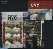 Grenada 2015 Pope Francis Visits NYC 2 S/s, Mint NH, Religion - Pope - Pausen