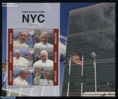 Guyana 2015 Pope Francis Visits NYC 6v M/s, Mint NH, History - Religion - Flags - United Nations - Pope - Popes