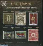 Grenada 2015 First Stamps, J-K 6v M/s, Mint NH, History - Nature - Various - Flags - United Nations - Cattle - Stamps .. - Sellos Sobre Sellos
