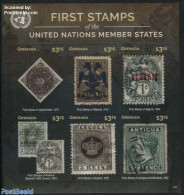 Grenada 2015 First Stamps, A 6v M/s, Mint NH, History - Kings & Queens (Royalty) - United Nations - Stamps On Stamps - Royalties, Royals