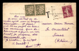 CARTE TAXEE - 2 TIMBRES TAXE A 20 CENTIMES SUR CARTE PHOTO ENVOYEE DE SANARY (VAR) - 1859-1959 Covers & Documents