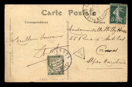 CARTE TAXEE - 1 TIMBRE TAXE A 20 CENTIMES OBLITERE A CANNES SUR CARTE ENVOYEE DE BREHAT (COTES-D'ARMOR) - 1859-1959 Covers & Documents
