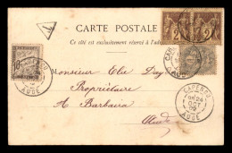 CARTE TAXEE - 1 TIMBRE TAXE A 10 CENTIMES SUR CARTE OBLITEREE A CAPENDU (AUDE) - 1859-1959 Cartas & Documentos