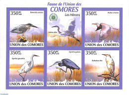 Comoros 2009 Herons 5v M/s, Imperforated, Mint NH, Nature - Birds - Comoros