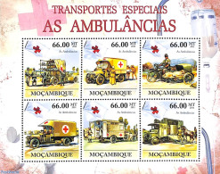 Mozambique 2011 Ambulances 6v M/s, Mint NH, Health - Transport - Health - Red Cross - Automobiles - Motorcycles - Rotes Kreuz