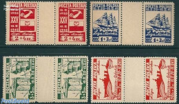 Poland 1945 Liga Morska 4 Gutter Pairs, Unused (hinged), History - Transport - Flags - Ships And Boats - Ungebraucht