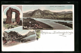 Lithographie Königswinter, Aussicht Vom Rolandsbogen, Rolandseck Und Drachenfels  - Königswinter