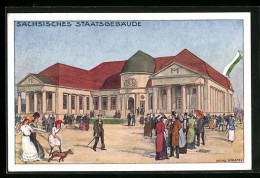 Künstler-AK Leipzig, Intern. Baufachausstellung Mit Sonderausstellungen 1913, Sächsisches Staatsgebäude  - Expositions