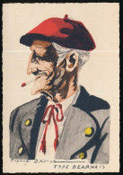 CPSM Dentelée 10.5 X 15 Illustrateur Pierre JAILLET Coiffe Et Costumes Folklorique BEARNAIS Béret Rouge Cigarette - Other & Unclassified
