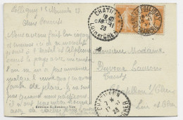 SEMEUSE 5C JAUNE X2 CARTE OBLITERATION GARE DE FOLLIGNY 15.11.23 MANCHE - Railway Post