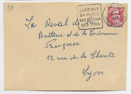 GANDON 15FR ROUGE DEVANT LETTRE DAGUIN LIMERAY SA PLAGE SES COTEAUX SES VINS 18.12.1950 INDRE ET LOIRE - Maschinenstempel (Werbestempel)