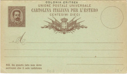 REGNO / COLONIE / ERITREA C6 1893 CARTOLINA D. + R. C. 10 + C. 10 'UPU - ESTERO' SOPRASTAMPATA 'COLONIA ERITREA' - Erythrée