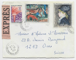 TABLEAU 1FR RENOIR +1FR GAUGUIN +60C JO LETTRE EXPRES C. PERLE 66 BOLOUERE 4.12.1968 PYRENEES ORIENTALES POUR SUISSE - 1961-....