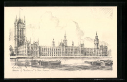 Künstler-AK London, Houses Of Parliament, River Thames  - Other & Unclassified