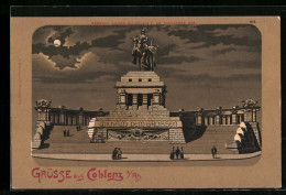 Mondschein-Lithographie Koblenz A. Rh., Denkmal Kaiser Wilhelms I. Am Deutschen Eck  - Andere & Zonder Classificatie