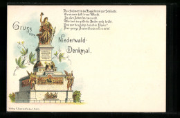 Lithographie Rüdesheim, Niederwald-Denkmal  - Autres & Non Classés