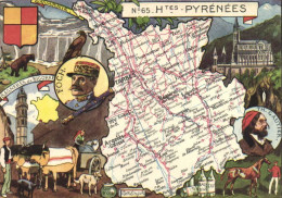 N°65 HAUTES PYRENEES Carte Geographique + Multivues RV Blondel La Rougerie 1946 - Autres & Non Classés