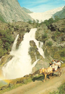 NORVEGE - A Post Horse At The Briksdal Falls - Animé - Colorisé - Carte Postale - Norway