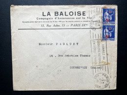 PAIRE SURCHARGE 50c SUR 90c PAIX SUR ENVELOPPE / 1941 / PARIS 96 RUE GLUCK POUR COURBEVOIE / LA BALOISE ASSURANCES - 1921-1960: Moderne