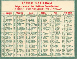Petit Calendrier 1951 Publicitaire * Loterie Nationale , Crédit Du Nord à Lille * Calendar - Formato Piccolo : 1941-60