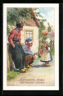 AK Zwei Holländer Mit Einem Mädchen, Im Hintergrund Windmühle, Reklame Für Bensdorp Blau Kakao  - Cultivation