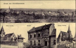 CPA Ober Hilbersheim In Rheinhessen, Kirchen, Schule, Totalansicht - Autres & Non Classés