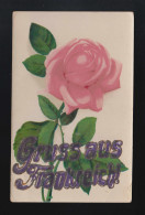 Gruss Aus Frankreich! Lila Glitzer Rosa Rose Feldpost 19.5.1918 - Autres & Non Classés