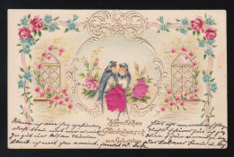 Schwalben Blumenranken Ornamente, Glückwunsch Geburtstag, Braunschweig 22.7.1905 - Sonstige & Ohne Zuordnung