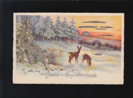 Herzliche Neujahrswünsche Rehe Waldrand Schnee Winter Abendrot Witten 30.12.1933 - Contre La Lumière
