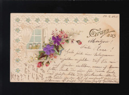 Gruss Aus, Blumenbouqet, Vögel Am Fenster Girlande, Ucole /Eupen 12.+ 13.9.1900 - Autres & Non Classés