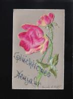 Rosa Rose Blüte Glitzer Glückliches Neujahr Ferd. Ingold Card Co, Ungebraucht - Autres & Non Classés