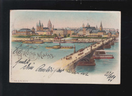 Gruss Aus Mainz, Rhein Dampfschiffe Stadtpanorama Heuss Brücke Homburg 23.6.1899 - Hold To Light