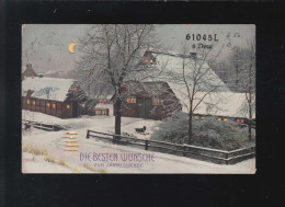 Die Besten Wünsche Zur Jahreswende Dorf Schnee Nachts Mond, Uerdingen 31.12.1909 - Halt Gegen Das Licht/Durchscheink.