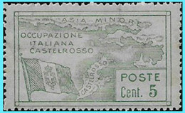 CASTELLORIZO- GREECE- GRECE - HELLAS- ITALY 1923: 5cent  Italian Post Office - From Set MNH** - Dodekanisos