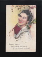 Spanien Lächelnde Frau Blüten Sonar Sonar Con Suenos Deliciosos, Beschriftet - Contraluz