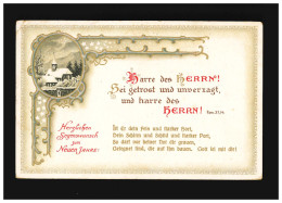 Neujahr Dorf Schnee Goldprägung Harre Des Herrn Psalm, Saarbrücken 31.12.1913 - Sonstige & Ohne Zuordnung