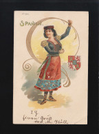 Spanien Frau In Tracht Bolero Kastagnetten Tänzerin Wappen, Itzehoe 8.8.1901 - Halt Gegen Das Licht/Durchscheink.