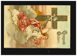 Gesegnete Ostern Kreuz Edelweiß Geschmückt, Engel, Neugersdorf 17.4.1909 - Sonstige & Ohne Zuordnung