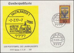 Der Poststempel Des Jahrhunderts 7777 SALEM/BADEN 7.7.77 - 7 Auf Sonderpostkarte - Autres & Non Classés