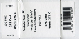 3657 Leuchtfederstift 275 Cent Weiß 2022: Banderole/Aufkleber 100er, Großes Z - Francobolli In Bobina