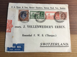 Indien Zensur Flugpost Brief In Die Schweiz, Rosenthal Thurgau Top! - 1936-47  George VI