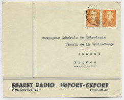 NEDERLAND 10C PAIRE LETTRE COVER ENTETE EBARET RADIO MAASSTRICHT 1949 RO FRANCE - Lettres & Documents