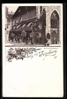 Lithographie Nürnberg, Partie Am Gasthaus Bratwurstglöcklein  - Nuernberg